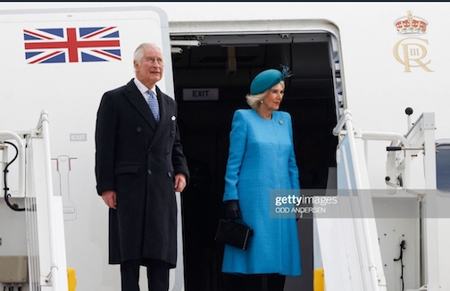 King Charles, the King of England and his wife on arrival in Germany