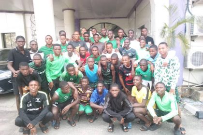 Musa in a group photograph with the Golden Eaglets on Wednesday