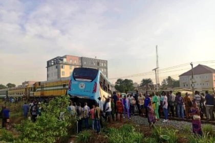 The train that collided with a staff bus conveying workers