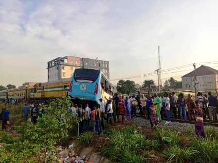 The train that collided with a staff bus conveying workers