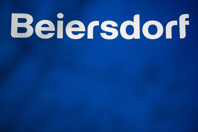 Beiersdorf logo placed at the headquarter of the German personal care company in Hamburg.