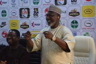 NFF GS, Dr. Sanusi (right) picks the first drawn team from the pot on Wednesday.