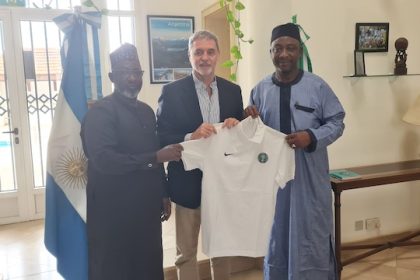 Gusau and HE Herrero are joined by NFF GS Sanusi (left)