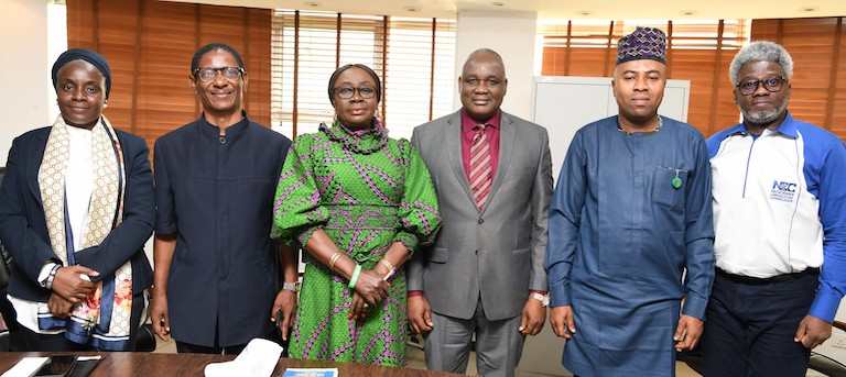 L - R: Nafisa Rugga, Head, Digital Media, Nigerian Communications Commission (NCC); Oscar Kalu, Director, Programmes and Organisation, National Civil Society Council of Nigeria (NCSCN); Nnena Ukoha,Head, Corporate Communications, NCC; Reuben Muoka, Director, Public Affairs, NCC; Amb. Blessing Akinlosotu, Executive Director, NCSCN and Dr. Omoniyi Ibietan, Head, Media Relations, NCC, during a courtesy visit by the NCSCN to the Commission to seek areas of collaboration in Abuja recently