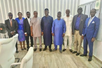 Members of the NFF Disciplinary Committee with NFF President Gusau (middle), GS Sanusi (fourth from right) and NFF GS Ikpeme (third from right).