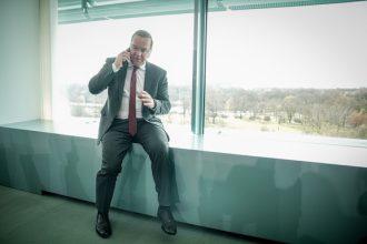 German Minister of Defence Boris Pistorius talks on the phone before the weekly Cabinet meeting. Pistorius has said gaps would remain in the country's military equipment beyond 2030, in comments to the Welt am Sonntag newspaper. Photo: Kay Nietfeld/dpa