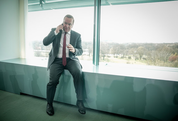 German Minister of Defence Boris Pistorius talks on the phone before the weekly Cabinet meeting. Pistorius has said gaps would remain in the country's military equipment beyond 2030, in comments to the Welt am Sonntag newspaper. Photo: Kay Nietfeld/dpa