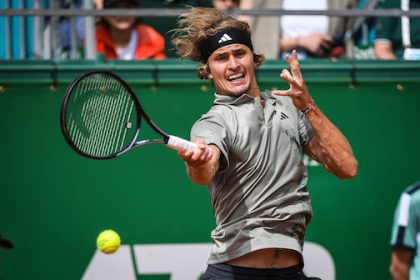 German tennis player Alexander Zverev in action against Spain's Roberto Bautista Agut during their men's singles match round of 32 at the 2023 Monte-Carlo Masters. Photo: Matthieu Mirville/ZUMA Press Wire/dpa