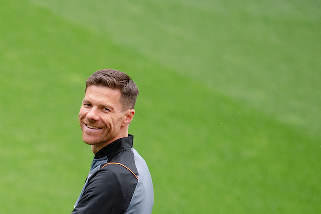 Leverkusen coach Xabi Alonso reacts during his team's final training session ahead of Thursday's UEFA Europa League Semi-Final, First Leg soccer match aganist AS Rima. Photo: Marius Becker/dpa