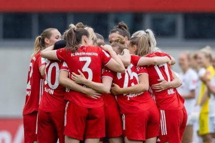 Bayern Munich's women celebrate 11-1 thrashing of Turbine Potsdam on Sunday