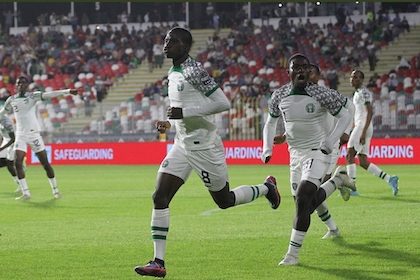 Abdullahi and his colleague after the winning goal in Constatine at Algeria 2023
