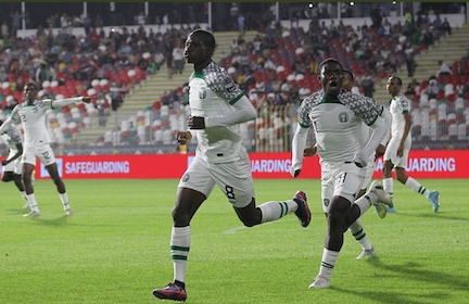 Abdullahi and his colleague after the winning goal in Constatine at Algeria 2023