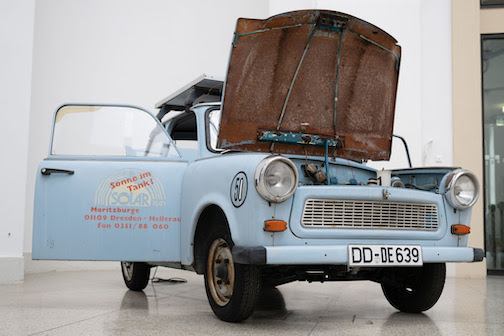 East Germany's Trabant cars are normally fume-belching bangers, but not this electric version on display in Dresden. Photo: Sebastian Kahnert/dpa