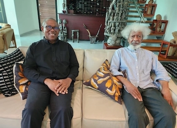 Presidential candidate of Labour Party, Mr. Peter Obi in lively chat with Nobel Laureate, Professor Wole Soyinka