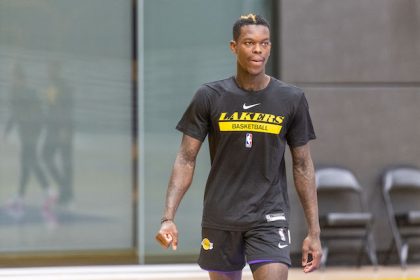 Los Angeles Lakers player Dennis Schroeder takes part in his first practice after joining the Los Angeles Lakers. Photo: Maximilian Haupt/dpa