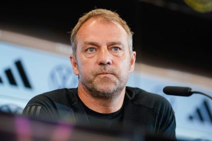 Germany coach Hansi Flick speaks during a press conference for the team at the DFB campus ahead of the International Friendly soccer match against Colombia. Photo: Uwe Anspach/dpa