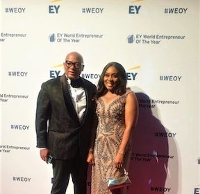 Founder/GMD Interswitch Group, Mitchell Elegbe and wife, Mercy Elegbe at his Induction into the EY World Entrepreneur of the Year Hall of Fame in Monaco on Thursday, June 8, 2023.