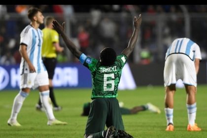 Nigerian player celebrates the 2-0 win over Argentina, the host at Argentina 2023