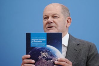 Germany's Chancellor Olaf Scholz speaks during a press