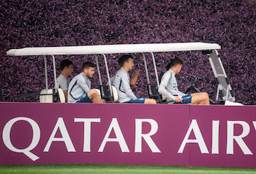 Bayern Munich Players during a practice session. Bundesliga champions Bayern Munich say they have ended a partnership with Qatar Airways which was deemed controversial by many of their fans. Photo: Peter Kneffel/dpa