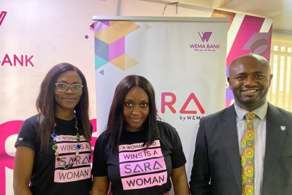 L-R: Oluwatosin Adesina, Product Owner, Gender Banking, Wema Bank; Abiola Nejo, Head Gender Banking & Workplace, Wema Bank and Jonathan Ikeolumba, Certified BDSP at Enterprise Development Centre at the SARA by Wema, SME Learning Series, held over the weekend at Wema Bank Purple Academy, Ilupeju, Lagos