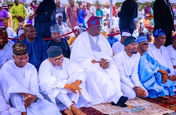 President Bola Ahmed Tinubu and his associates during the Eid-el Kabir prayers