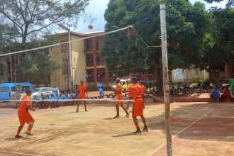 Students taking part in volley ball at the ongoing Anambra State School Sports festival