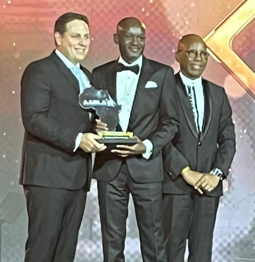 L-R: Head of Private Clients, SASFIN Wealth, South Africa, Flynn Robson; Chief Financial Officer, Zenith Bank Plc, Dr. Mukhtar Adam; and Chairman, BSG, South Africa, Mteto Nyati during the presentation of the CFO of the Year Award to Dr. Mukhtar Adam at the 11th All Africa Business Leaders Awards (AABLA) in partnership with CNBC Africa, held at the King’s Ballroom, Sun City, South Africa at the weekend.