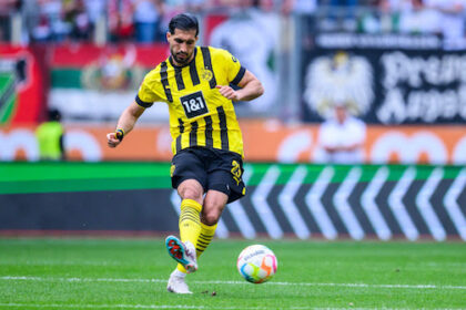 Soccer: Bundesliga, FC Augsburg - Borussia Dortmund, Matchday 33, WWK Arena. Dortmund's Emre Can in action. Photo: Tom Weller/dpa -