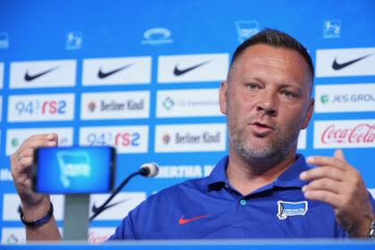 Hertha head coach Pal Dardai attends a press conference for the team. Photo: Soeren Stache/dpa -