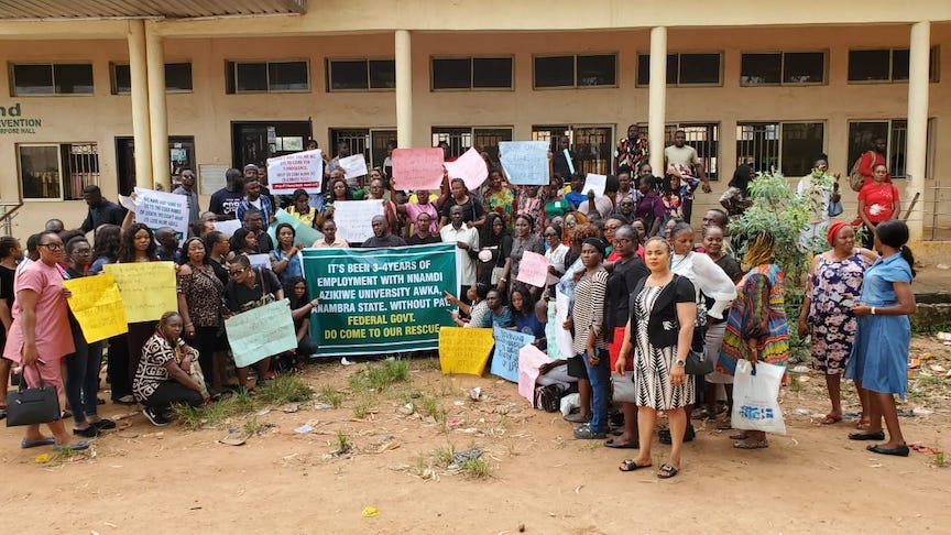 Unizik staff protest non payment of salaries 4 years after employment