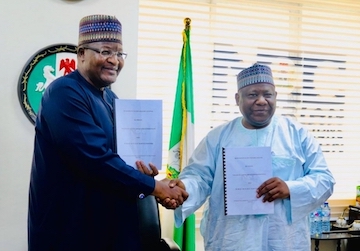 From Left: Prof. Umar Danbatta, Executive Vice Chairman/Chief Executive Officer, Nigerian Communications Commission and Dr. Dasuki Arabi, Director General, Bureau of Public Service Reform, during the Memorandum of Understanding (MOU) signing ceremony to strengthen collaborations between the agencies at the NCC’s Head Office in Abuja recently (26th July 2023)