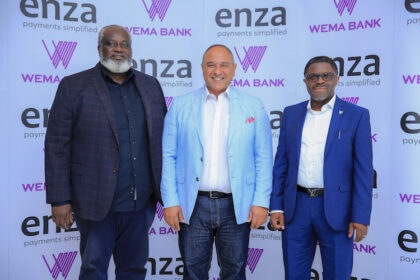 L-R: Divisional Head, Payment Business, Wema Bank, Damola Bolodeoku, CEO of enza, Hany Fekry and Wema Bank's Executive Director of Retail and Digital Business, Tunde Mabawonku at the unveiling of the partnership on Thursday in Lagos