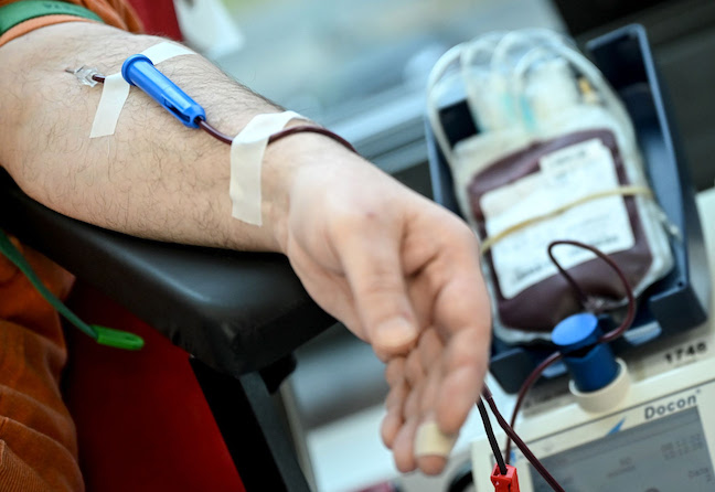 A patient donating blood in the hospital