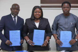 (L-R): Dr. Joseph Onojaeme, Honourable Commissioner for Health, Delta State; Dr. Philomena Okeowo, Permanent Secretary, Delta State Ministry of Health and Dr. Stephane GOKOU, Global Affordable Strategy Lead, Sanofi General Medicines at the partnership agreement between Sanofi and Delta State Ministry of Health in Asaba, Delta State recently