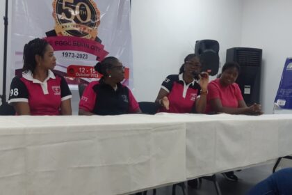 (L-R) Odini Oriseh, Social Secretary, FGGC Benin OGA; Eyono Fatayi-Williams, Chairperson, BOT, FGGC Benin OGA; Elozino Olaniyan, President, FGGC Benin OGA; and Kofoworola Belo-Osagie, Head of Media, 50th Anniversary Planning Commitee at a press conference announcing the Jubilee Anniversary activities of the school in Lagos on Tuesday, September 26, 2023