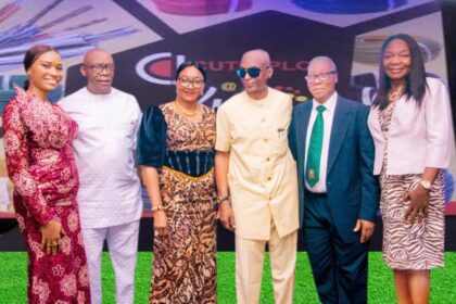 From left to right: Barr. (Mrs.) Ifeoma Nwahiri, Chairman, Cutix Plc; Sir Ikem Osanakpo (Chairman of the Occasion), Barr. (Mrs.) Angelina Uzodike (Founder's Wife), Ambassador Odi Nwosu (Co-Founder/Celebrant), Engr. (Dr.)Ajulu Uzodike, Founder of Cutix Plc and Mrs. Ijeoma Oduonye, Chief Executive Officer, Cutix Plc during a reception organised by the company in honour of the Co-Founder of the company, Ambassador Okwudili Nwosu in Nnewi, Anambra State over the weekend.