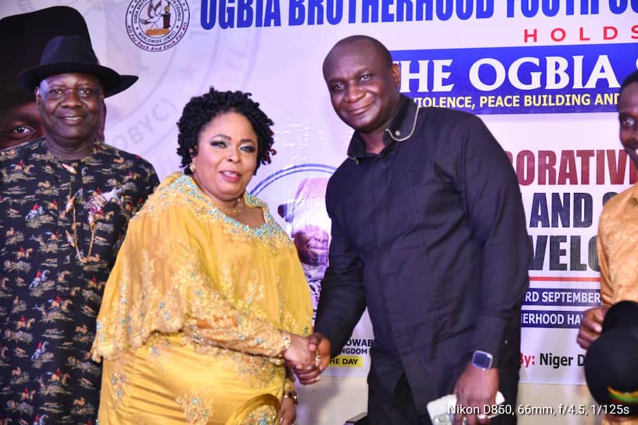 Embrace entrepreneurship, NDDC boss charges youths The NDDC Managing Director, Chief Samuel Ogbuku, (right) exchanging pleasantries with the wife of former President, Mrs. Patience Jonathan, during the Ogbia Youth Summit in Ogbia, Bayelsa State. On the left is the immediate past House of Representatives Member for Ogbia Nembe Federal Constituency, Hon. Fred Ogbua.