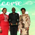 [L-R] Celestina Appeal, Chairman, Committee of e-Business Industry Heads (CeBIH), presents the Doyen of Fintech award to Akeem Lawal, MD, Payment Processing & Switching (Interswitch Purepay), flanked by Folashade Femi-Lawal, Vice Chairman, Committee of e-Business Industry Heads (CeBIH) at the 2023 CeBIH Conference which held recently in Lagos.