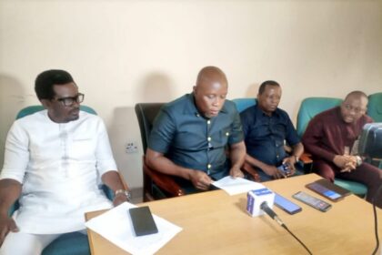 Anambra LP Lawmakers at a press briefing where they donated their six months salary to the hungry masses