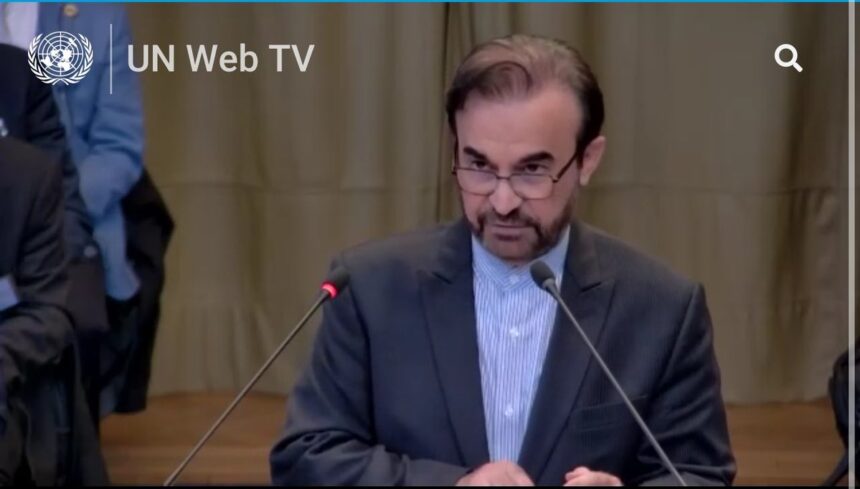 Raza Najafi, representative of Iran making his case at the ICJ at the Hague