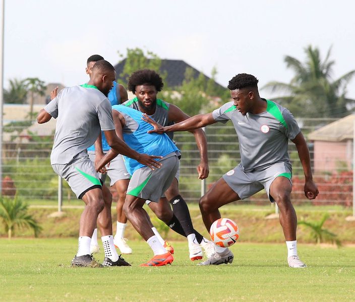 Action during the Super Eagles’ training on Tuesday evening.