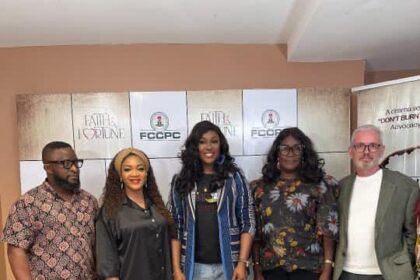 (L-R) Folahan Salam, Finance Director, X3M Ideas; Temitope Ayeni, Director, Brand Management, X3M Ideas; BeeCee Ugboh a.k.a Madam Rose, cast member of Faith & Fortune; Mrs. Suzzy Onwuka, Head of Lagos Office, FCCPC, and Micheal Miller, Executive Creative Director, X3M Ideas, at the private screening of the 'Faith & Fortune' TV series by FCCPC held in Lagos over the weekend