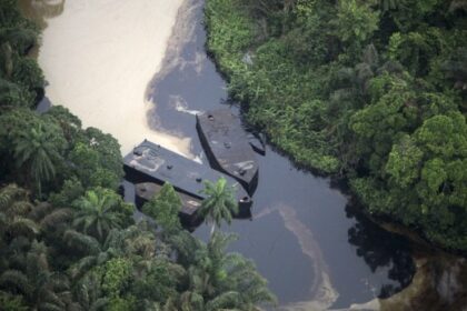 Some badges in the Niger Delta Creek with crude oil