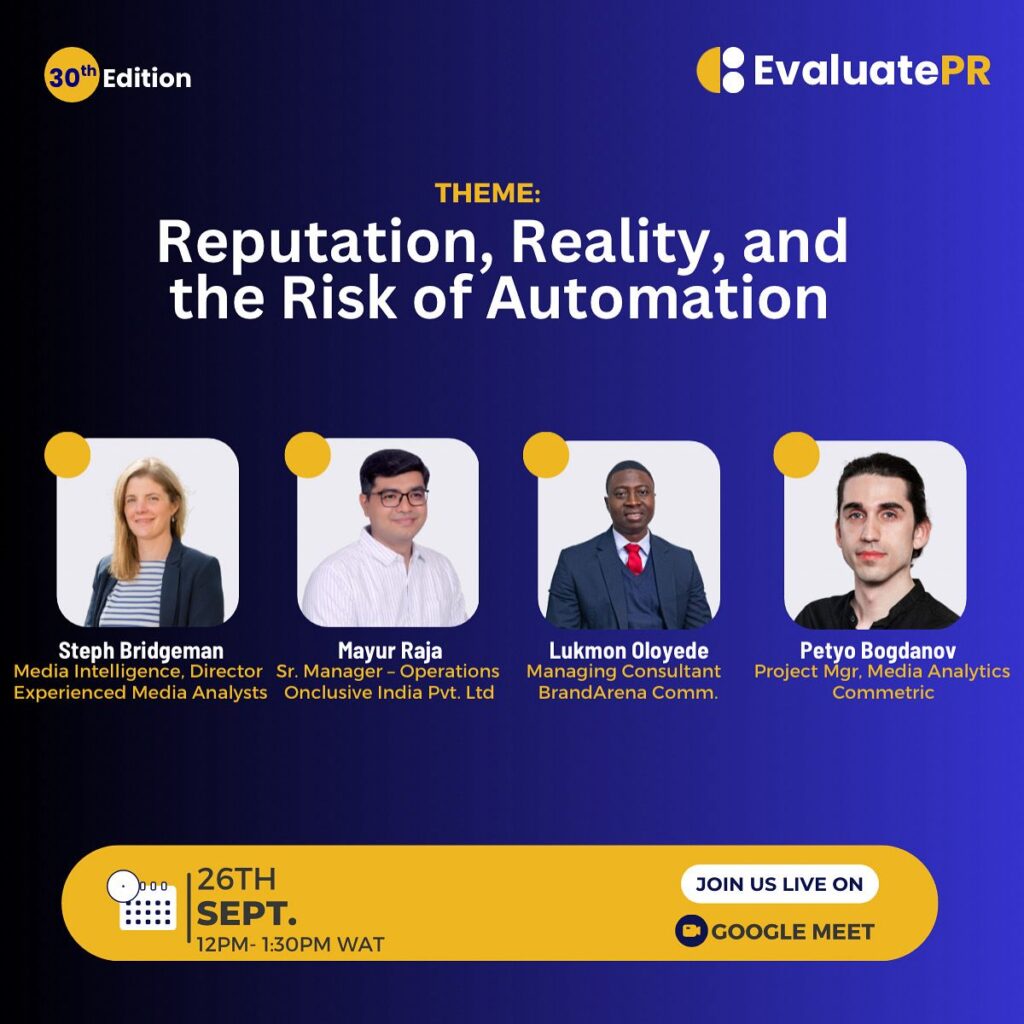 Measurement Services to host 30th edition of EvaluatePR, Exploring “Reputation, Reality, and the Risk of Automation”