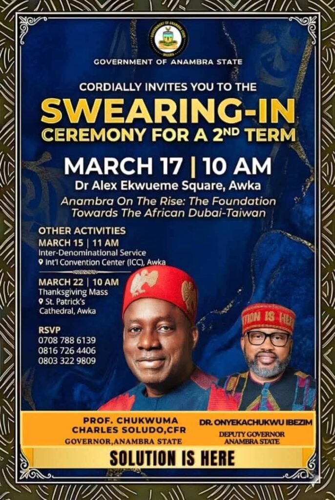 Anambra Govt Releases Timetable for Soludo, Ibezim Second-Term Swearing-in