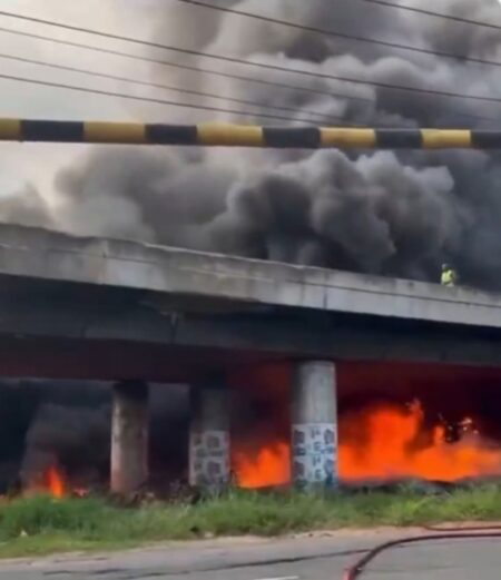 Chaos on Lagos-Ibadan Expressway as Explosive Tanker Fire Engulfs Otedola Bridge
